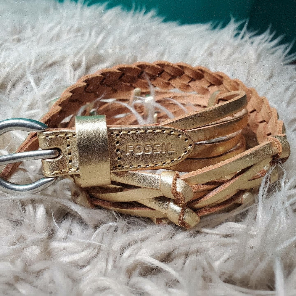 FOSSIL gold leather braided belt NWOT